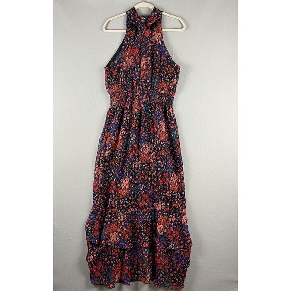 Fore Floral Chiffon Maxi Dress Women Large Halter Neck Smocked Romantic Flowy - Picture 10 of 16